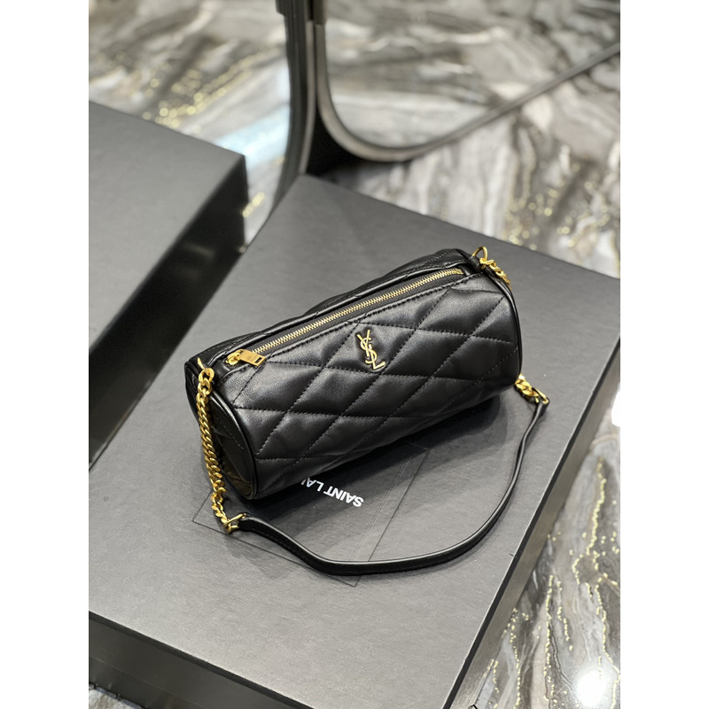 Saint Laurent Sade Mini Quilted Lambskin Round Tube Bag Black