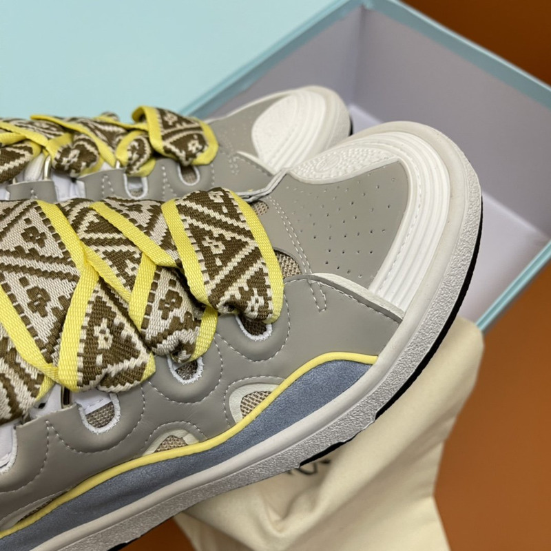 LANVIN Curb Chunky Leather Sneakers Ice Blue Pale Green