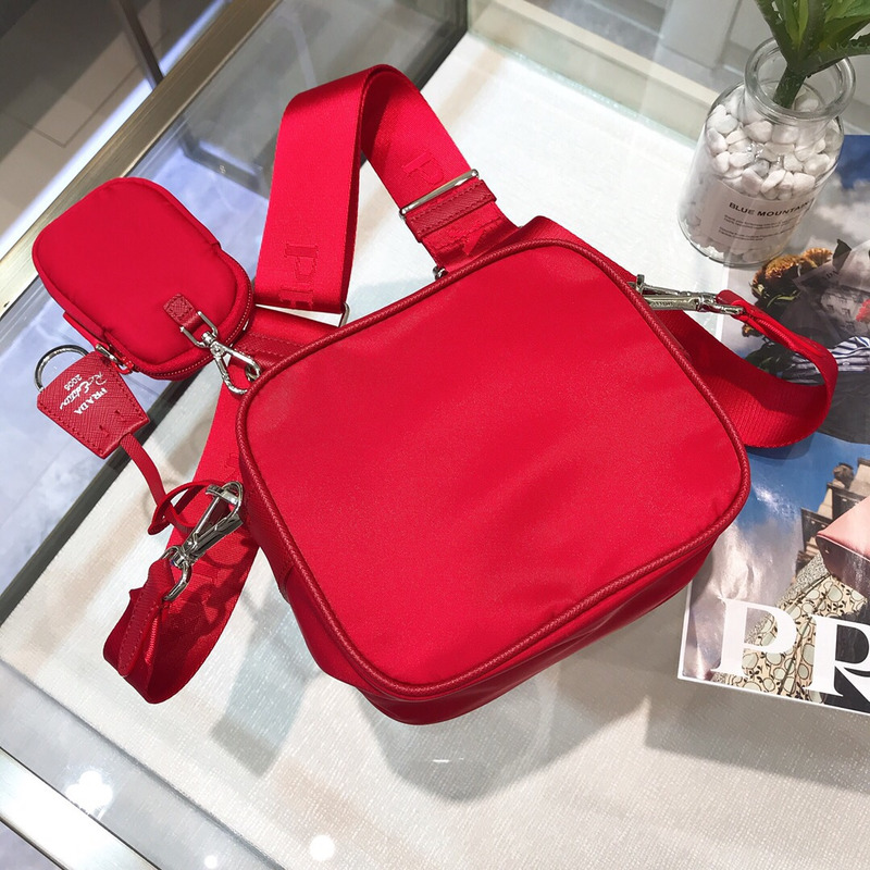 Pra*a saffiano leather mini pouch fiery red