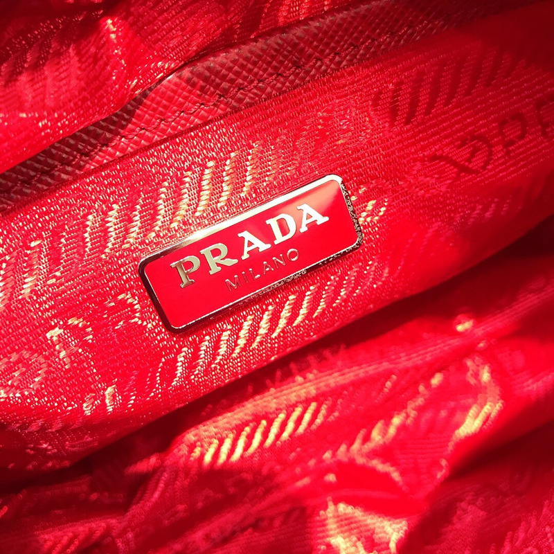 Pra*a saffiano leather mini pouch fiery red