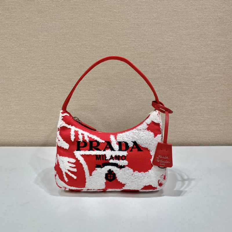 Pra*a re-edition 2000 embroidered drill mini bag red