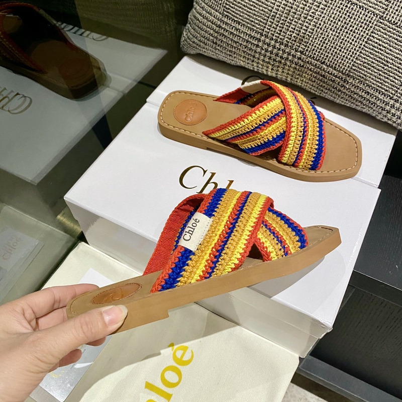 Chloe Woody striped crochet slides in Multicolor