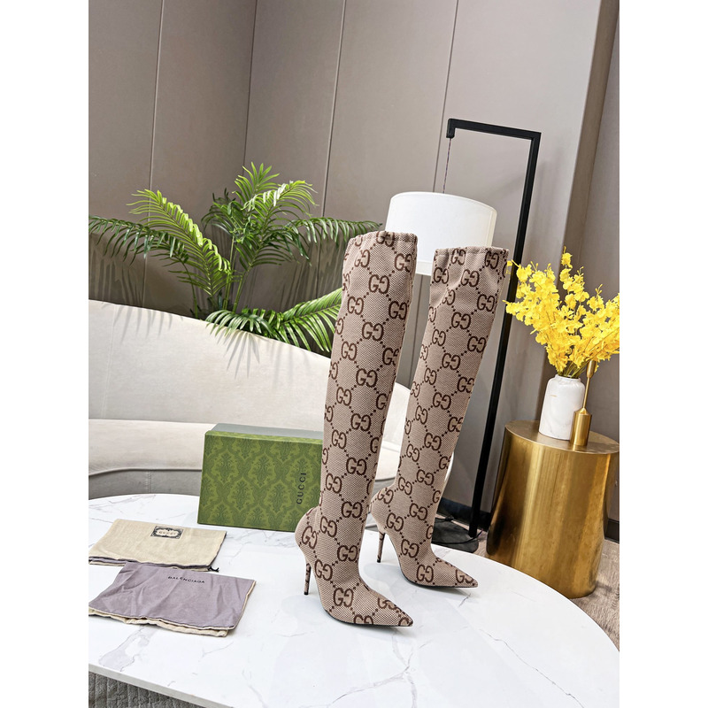 g*u*i×Ba*len*cia*ga collaboration knee length boots in brown