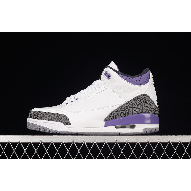 Air Jordan 3 Wolf Grey Sneakers White and Purple