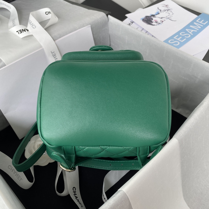 Ch*el backpack grained calfskin & gold-tone metal green