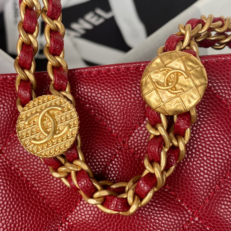 Ch*el hobo handbag lambskin & gold-tone metal red