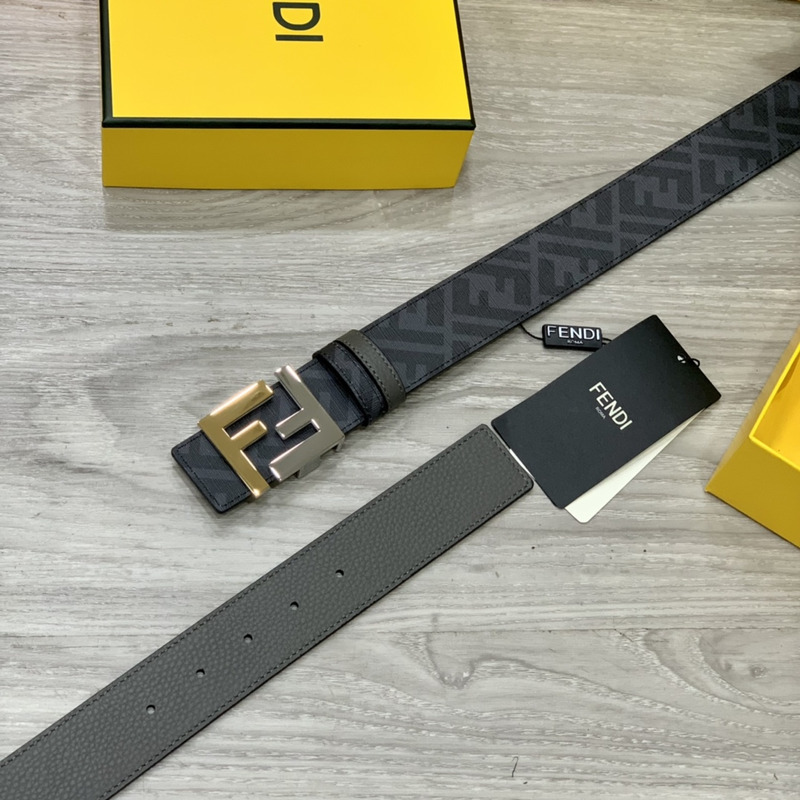 F**di grey leather belt gold/silver