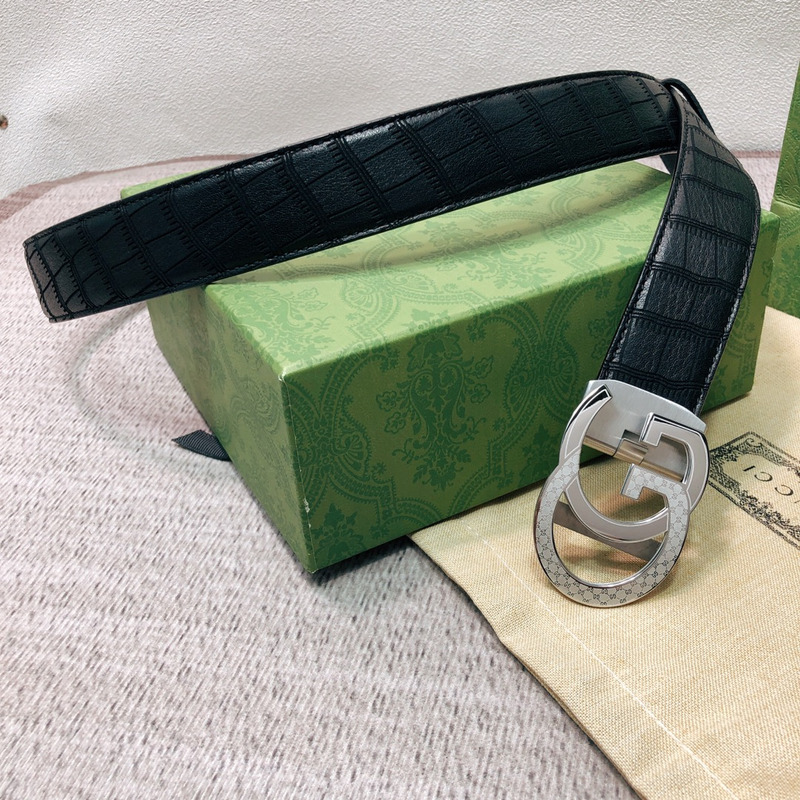 G*u*i silver double g leather belt