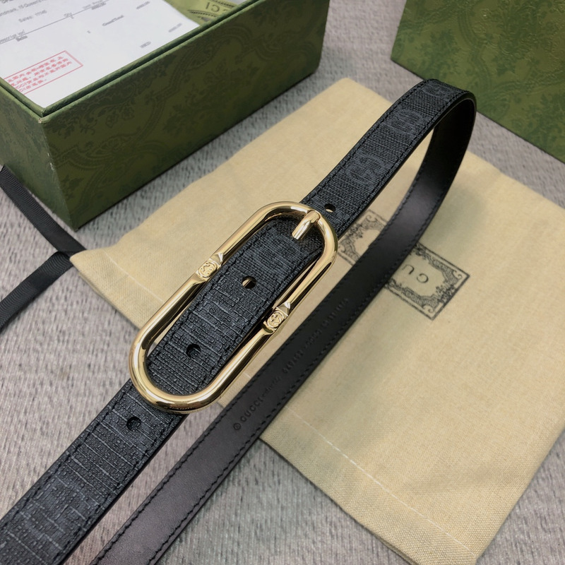 G*u*i long sliver leather belt