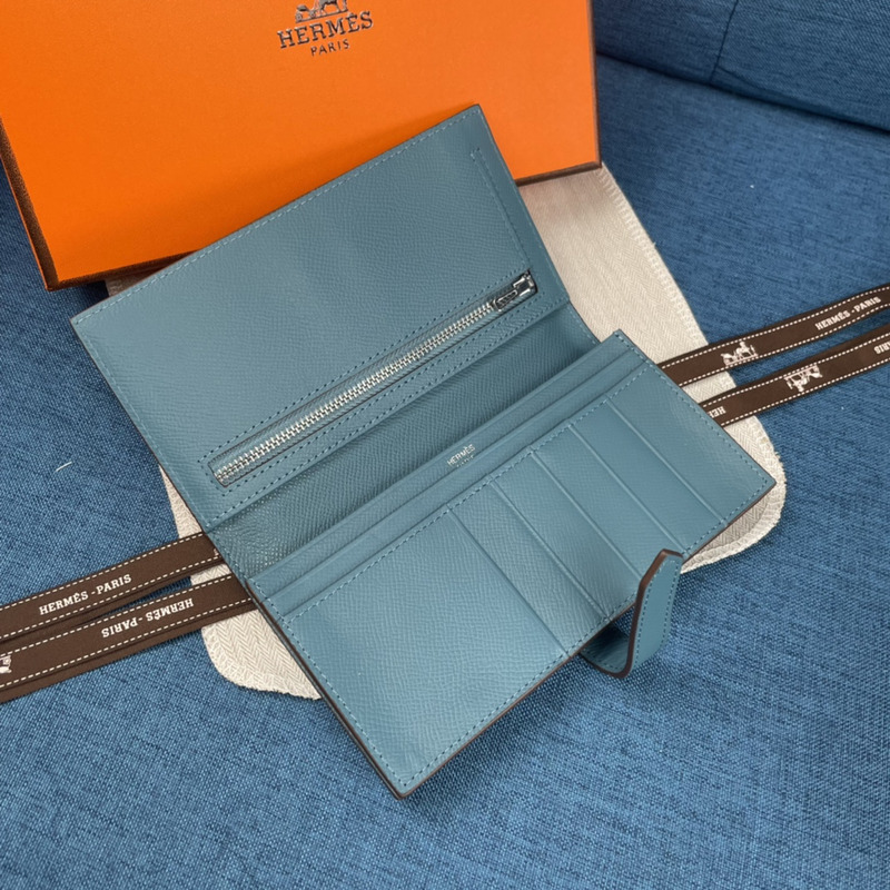 H**mes bearn soufflet epsom leather graphite wallet blue