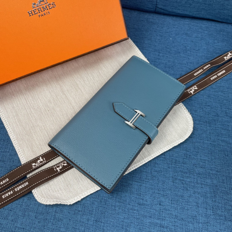 H**mes bearn soufflet epsom leather graphite wallet blue