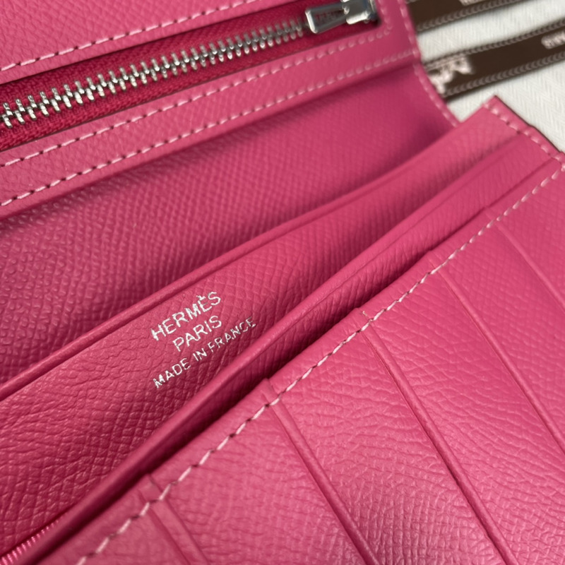 H**mes bearn soufflet epsom leather graphite wallet rose red