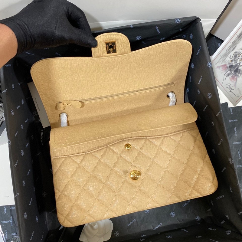Ch*el  cf1113jumbo double flap grained calfskin yellow