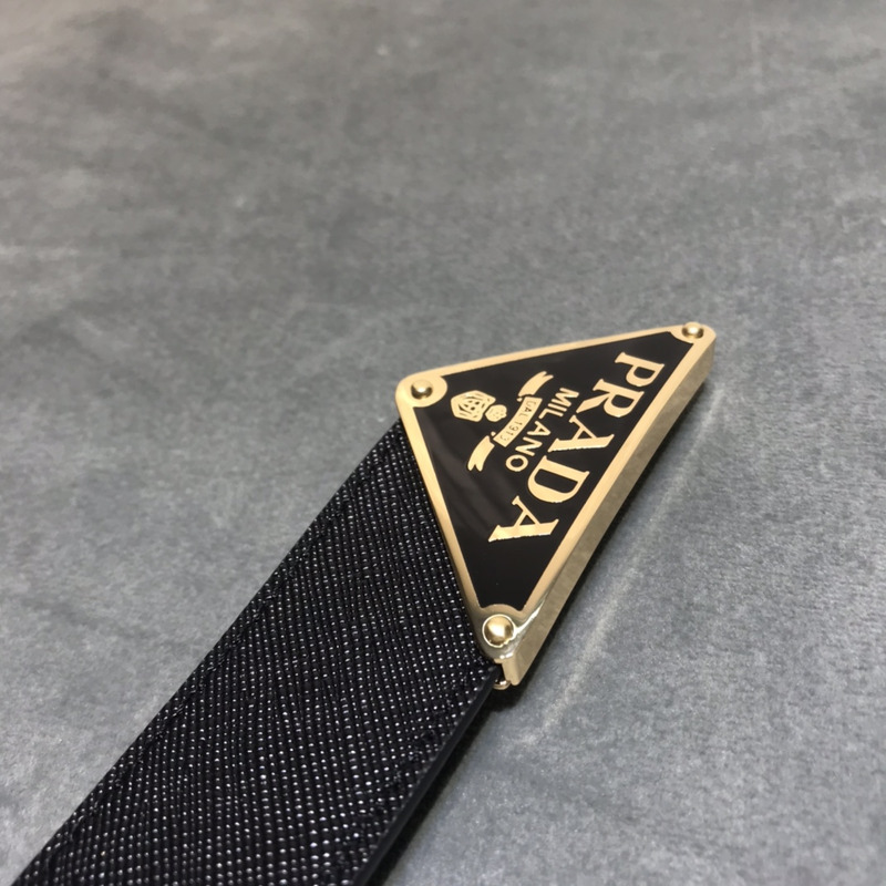 Pra*a saffiano leather belt black&glod