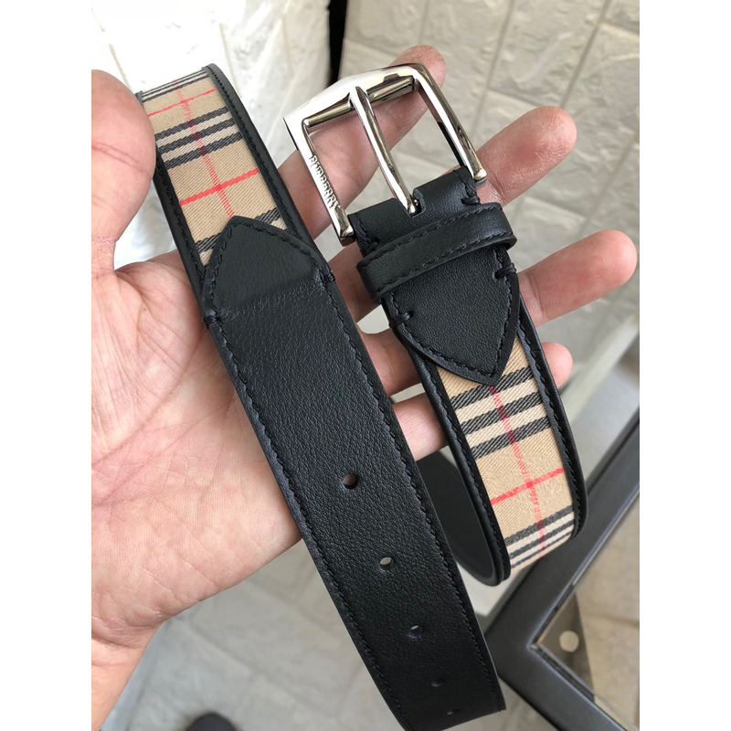 B**rry vintage check and leather belt silver