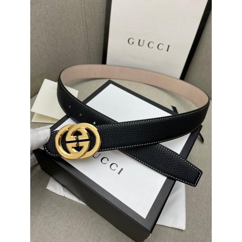 G*u*i leather with interlocking g belt black&gold