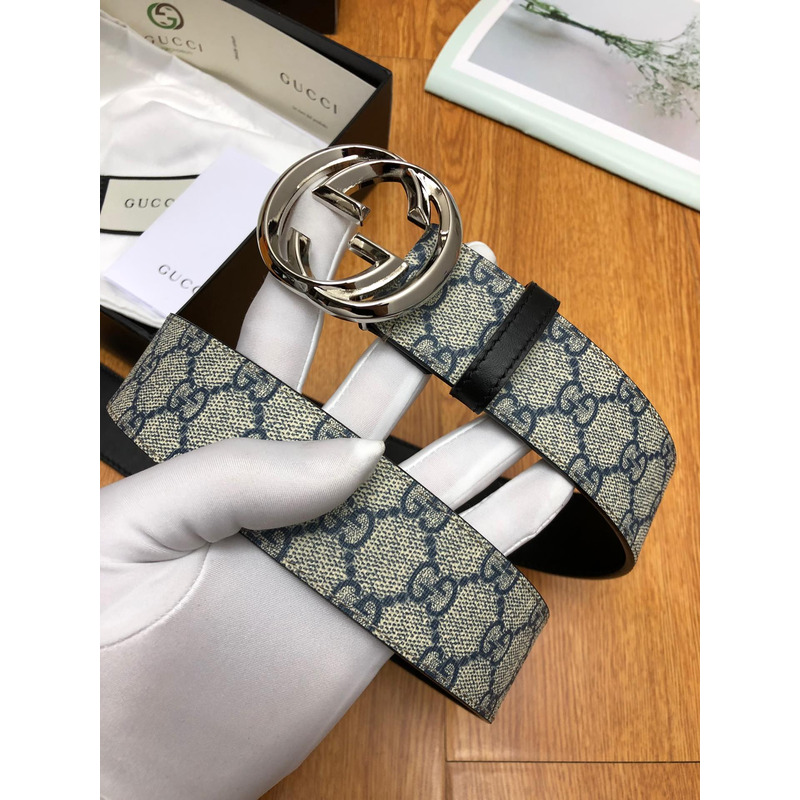 G*u*i interlocking silver-tone g belt gray