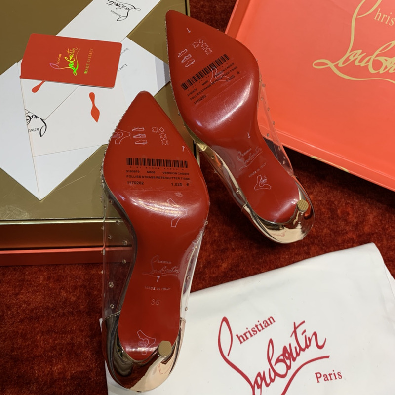 Ch**an louboutin follies strass embellished mesh pumps 8.5cm gold
