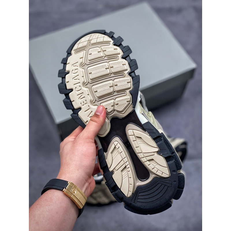 Ba*len*cia*ga mesh and nylon track 2.0 sneaker beige and black