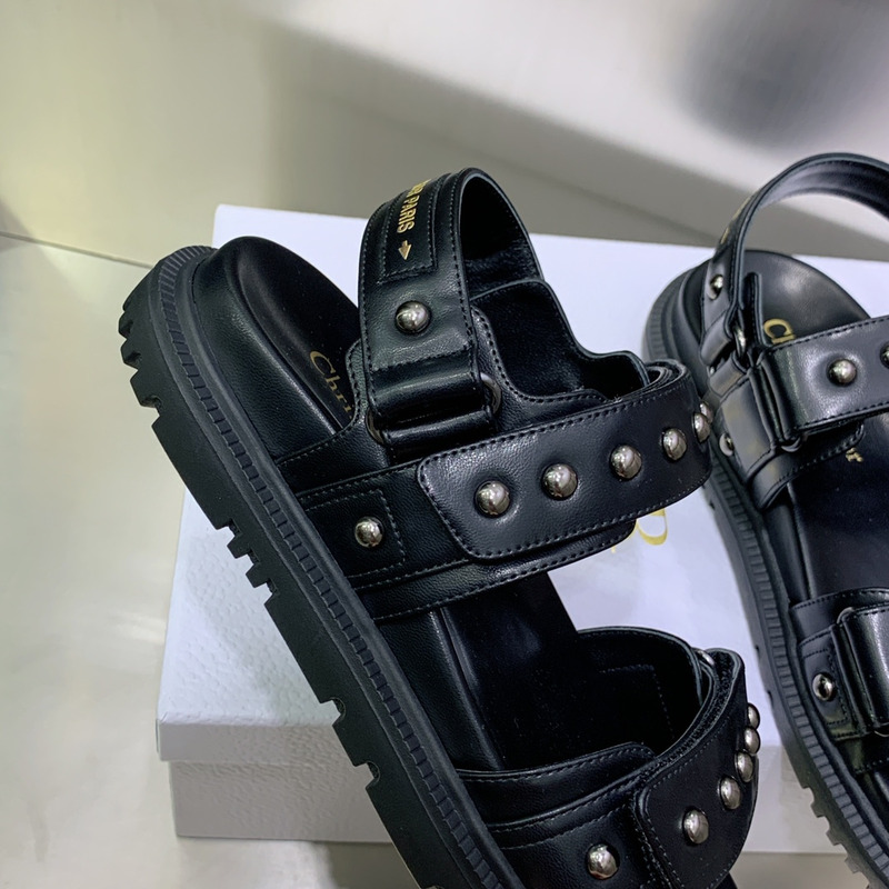 D*or black lambskin and silver-finish rivets D*oract sandal