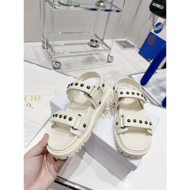 D*or act sandal with lambskin and silver-finish rivets in white