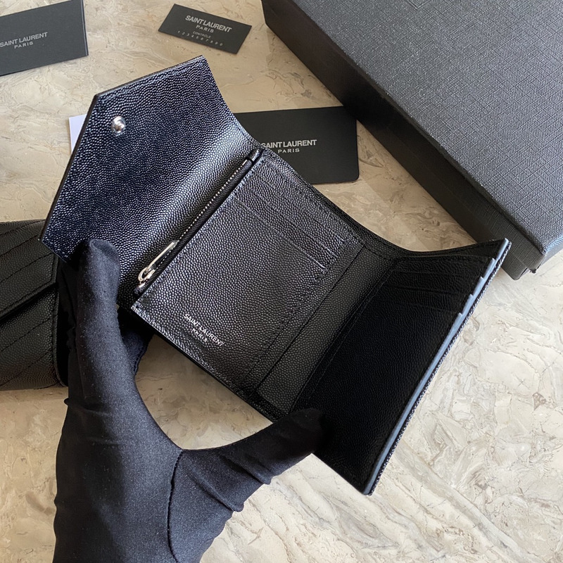 Saint Laurent Quilted Small Envelope Wallet in Grait De Poudre Emobossed Leather