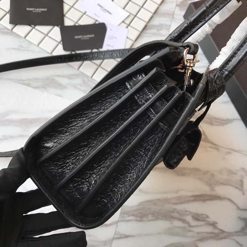 Saint Laurent Baby Classic Sac De Jour In Crocodile Embossed Leather Black