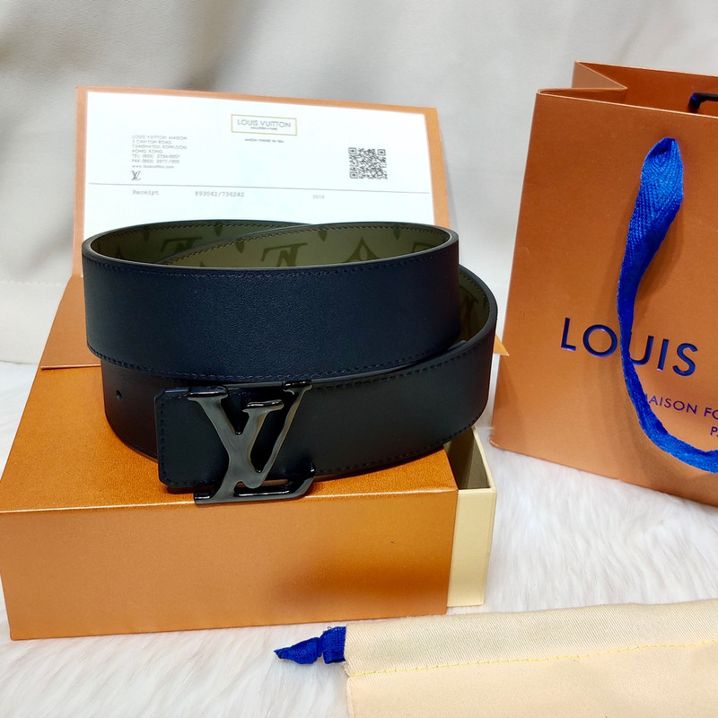l**is V*t*n black lv lock leather belt green