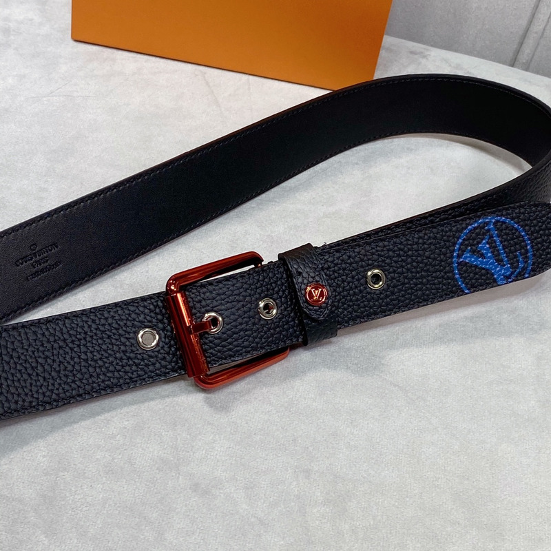 l**is V*t*n vendome copper-tone lock 35mm belt with blue logo black