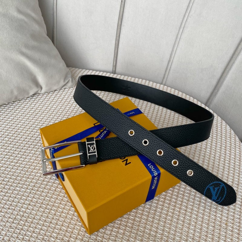 l**is V*t*n vendome silver-tone lock 35mm belt with blue logo black