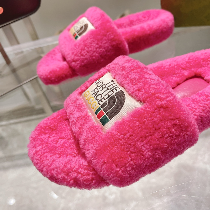 g*u*i x the n0*h F**e shearling slides taffy pink