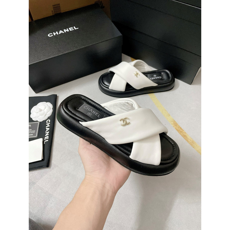 Ch*el fabric mules white