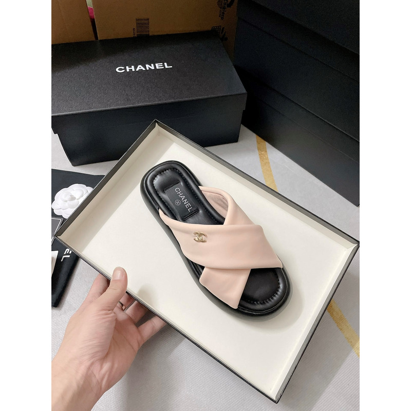 Ch*el fabric mules nude pink