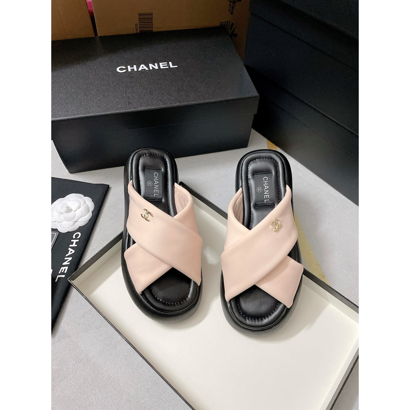 Ch*el fabric mules nude pink