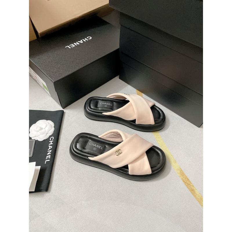 Ch*el fabric mules nude pink