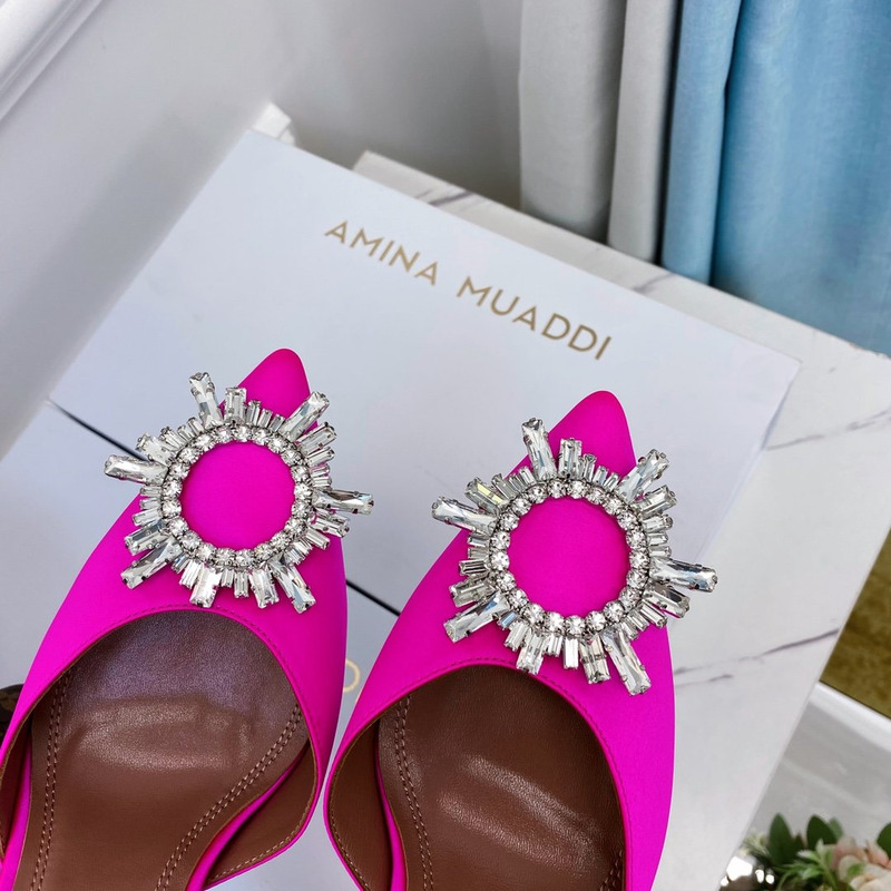 Amina Muaddi Begum Crystal Satin Pink Slingback Pumps
