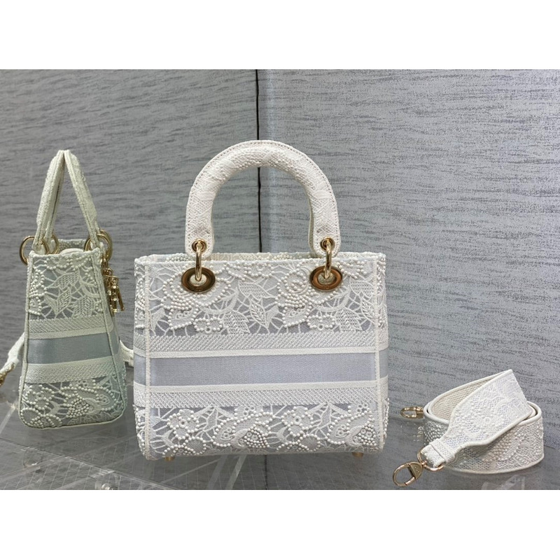 D*or medium lady d-lite bag natural embroidery with macramé effect