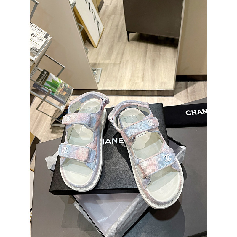 Ch*el dad sandals in rainbow pastels