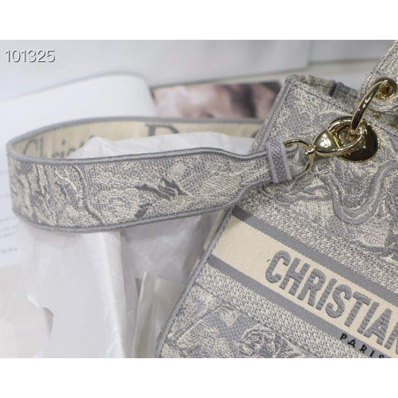 D*or lady d-lite bag toile de jouy embroidery in gray