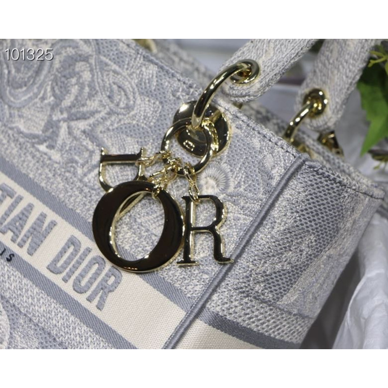 D*or lady d-lite bag toile de jouy embroidery in gray