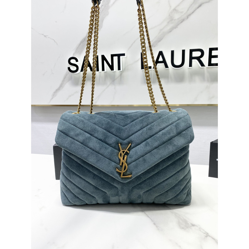 Saint Laurent LouLou Medium Quilted Suede Shoulder Bag Green