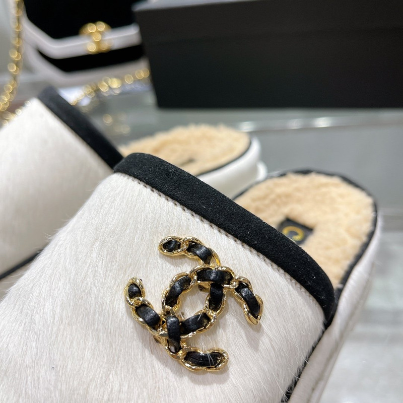 Ch*el pony style calfskin mules white
