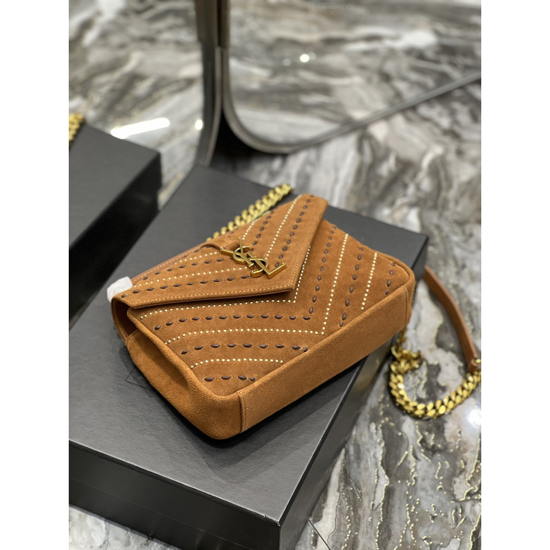 Saint Laurent Collège M Suede Shoulder Bag Brown