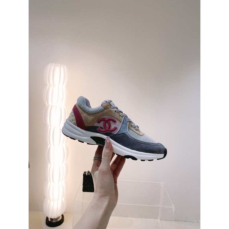 Ch*el fabric & suede calfskin multicolor sneakers