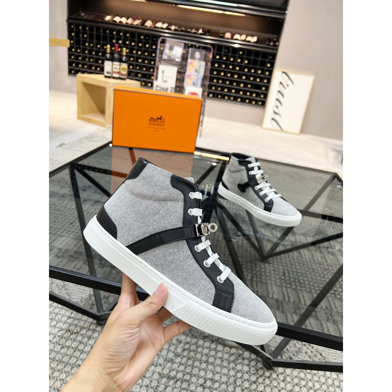 H**mes kelly day high-top sneakers gray&black/silver