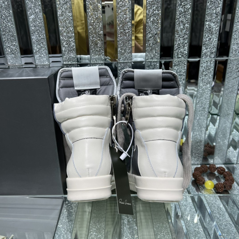 Rick Owens Strobe Geobaskets High-Top Sneakers Grey and White