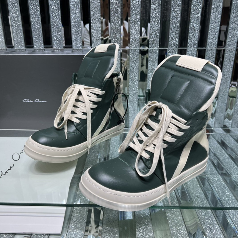 Rick Owens Strobe Geobaskets High-Top Sneakers Green and White