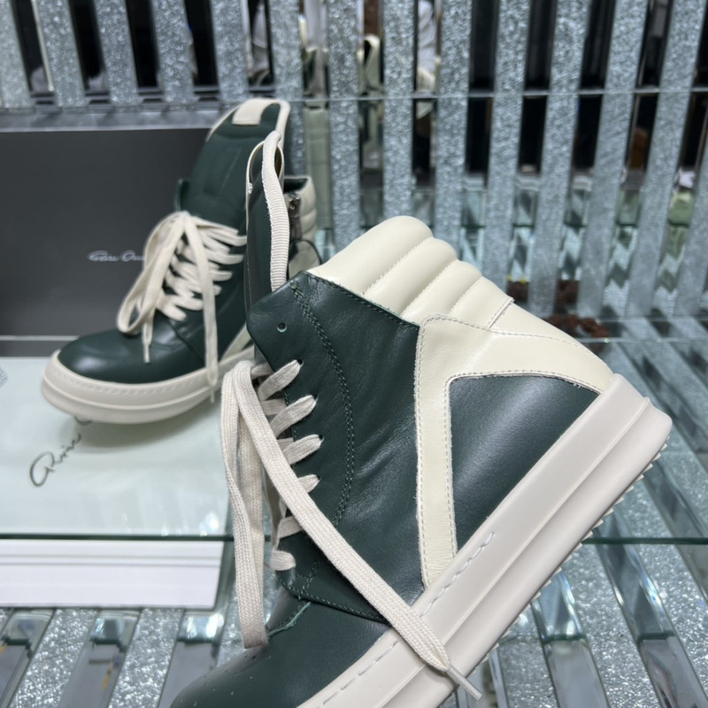 Rick Owens Strobe Geobaskets High-Top Sneakers Green and White