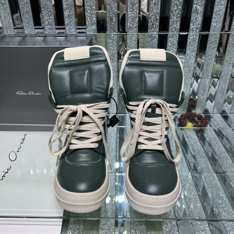 Rick Owens Strobe Geobaskets High-Top Sneakers Green and White