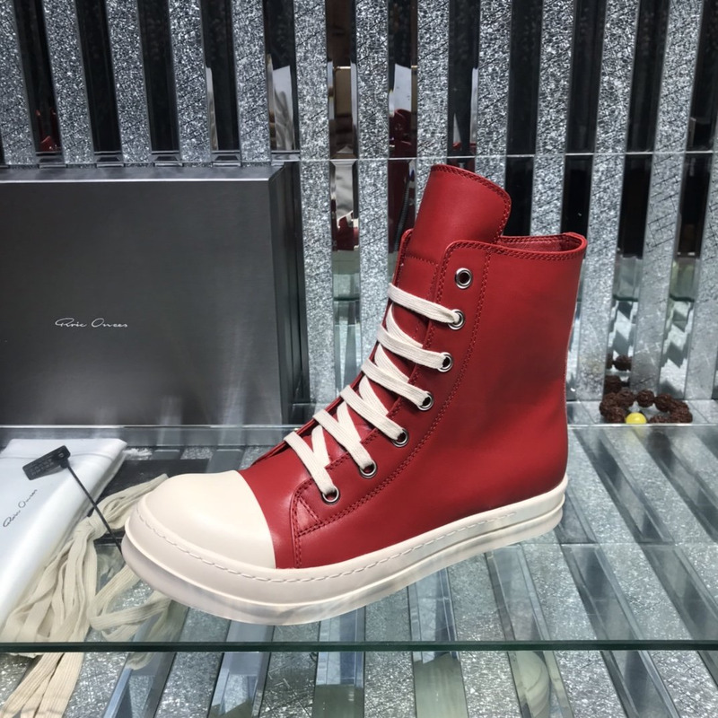 Rick Owens High Top Leather Sneakers Red